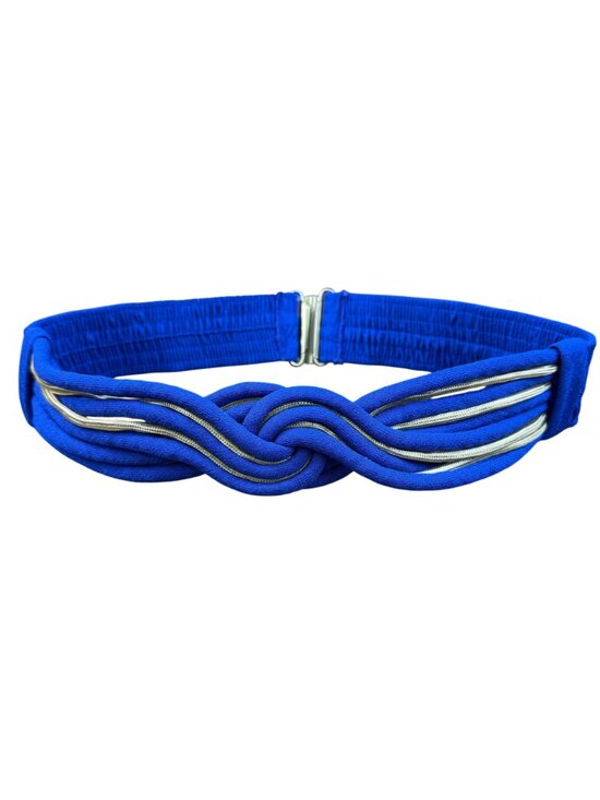 Woven Elastic Womens Vintage Blue Fabric Belt Knot Design Adjustable